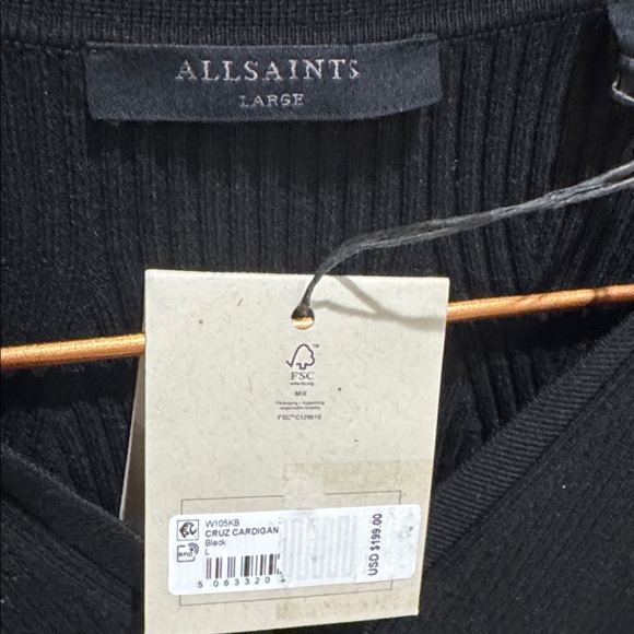 All Saints Black Ribbed Cardigan - Picture 3 of 5